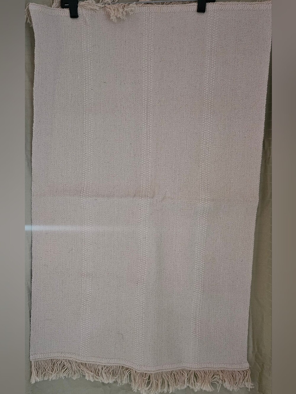 Ikea Neutral Fringe Woven Cream Accent Rug